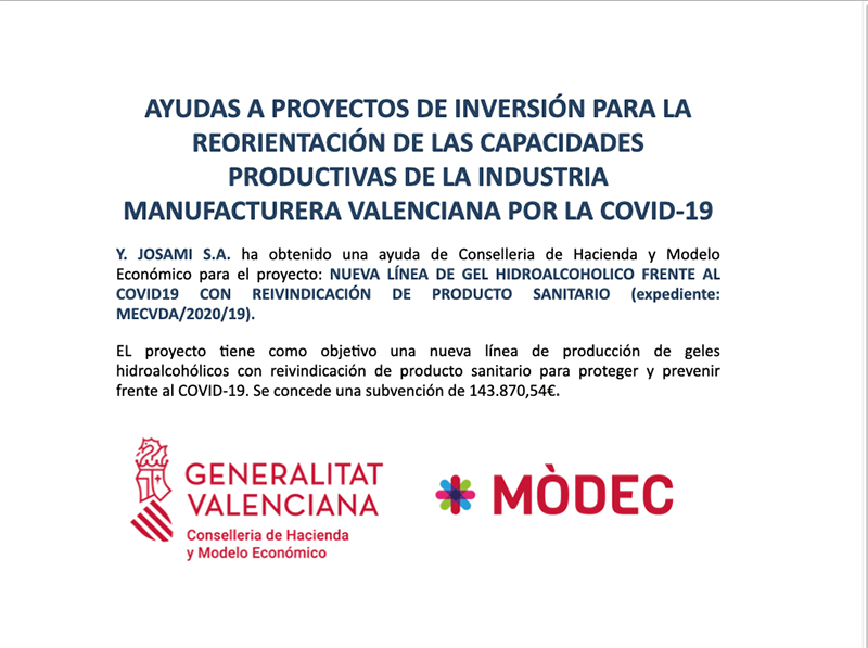 Josami S.A. obtains a new grant from the Consellería de Hacienda y Modelo Económico (Regional Ministry of Finance and Economic Model).