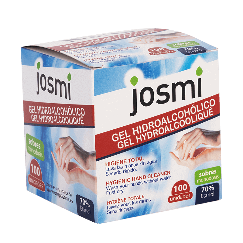 Boîte de 100 gel hydroalcoolique pour les mains Josmi unidoses